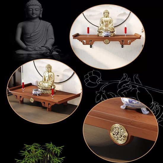 Wandgemonteerde Altaartafel - Zwevende Plank - Spirituele Ruimte - Met Lade - Ruimtebesparend - Natuurlijk Bamboe — afbeelding 2