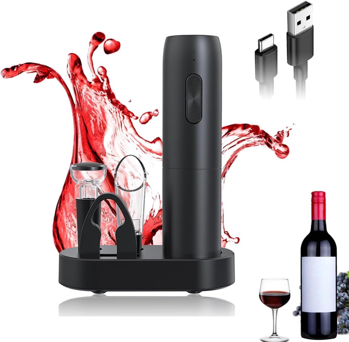 Elektrische Wijnopener - Flesopener Set - Wijnflessen Openen - USB Oplaadbaar - 21.4 cm - Blauw