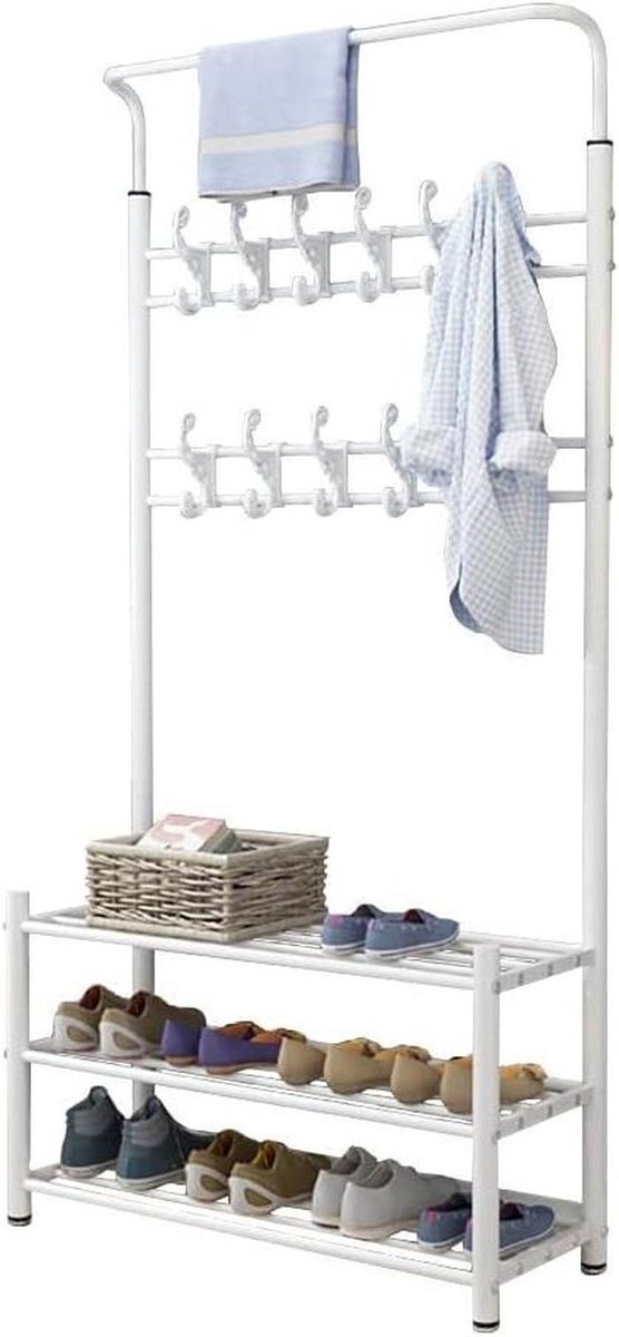 Kapstok met kast - Entree meubel - Organiseer je hal - Industriële stijl - 3-in-1 rek - Zw
