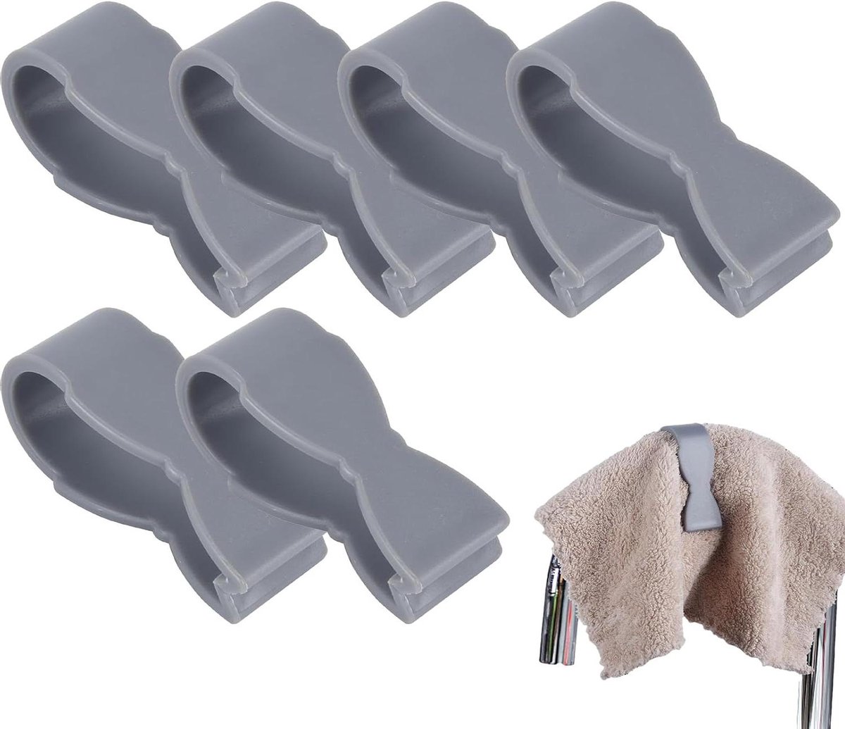 Theedoekhouder - Handdoek klemmen - Keuken organiseren - Antislip ontwerp - Set van 6 - Grijs