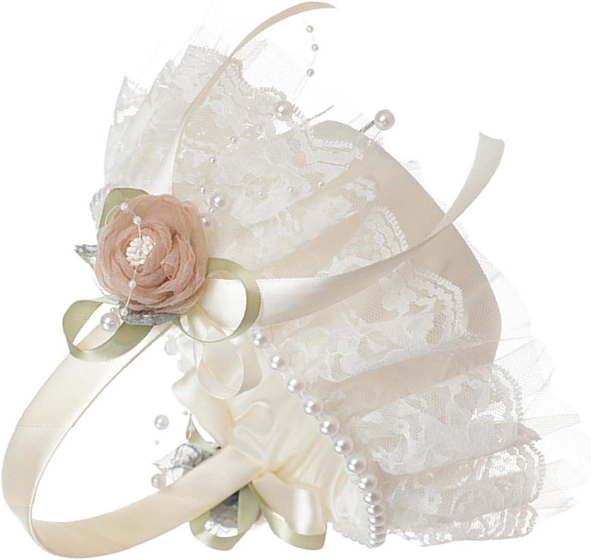 Bloemenmand - Bruidsmand Decoratie - Bruiloft Versieren - Met Pareldetails - 20x18cm - Ivoor