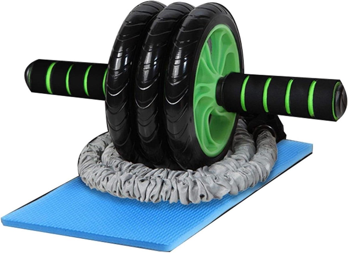 Buikspierroller - Fitness Wiel - Thuis Fitness - Met Kniebeschermer - 3 Wielen - Zwart