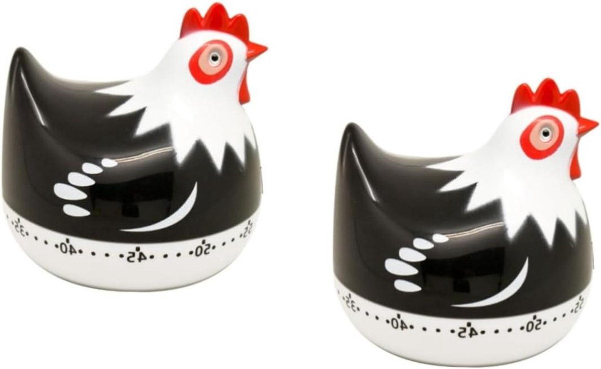 Kookwekker Kip - Keuken Timer - Bakken en Koken - Schattig Ontwerp - 2 Stuks - Zwart