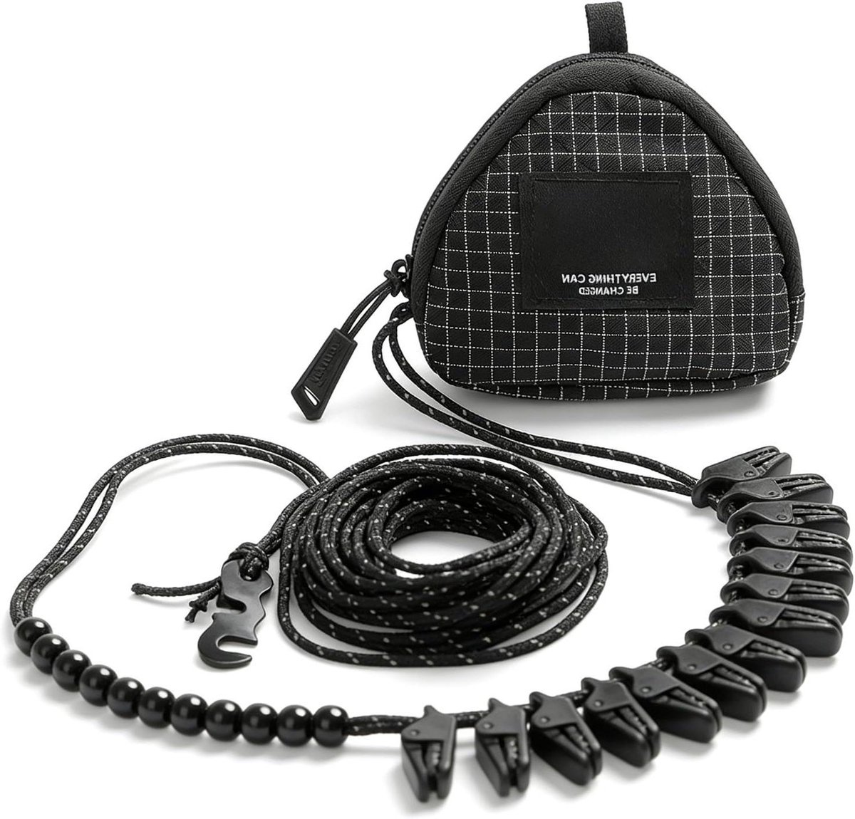 Reis Waslijn - Drogen Met Clips - Kleding Drogen - Reflecterende Kralen - 1 Meter - Zwart