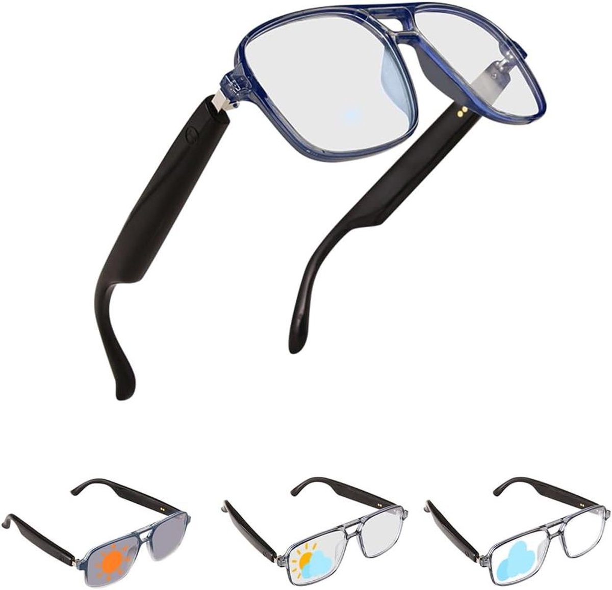 Smart Bril - Audio Bril - Muziek Luisteren - Verandert met Zonlicht - 28 Gram Licht - Blauw