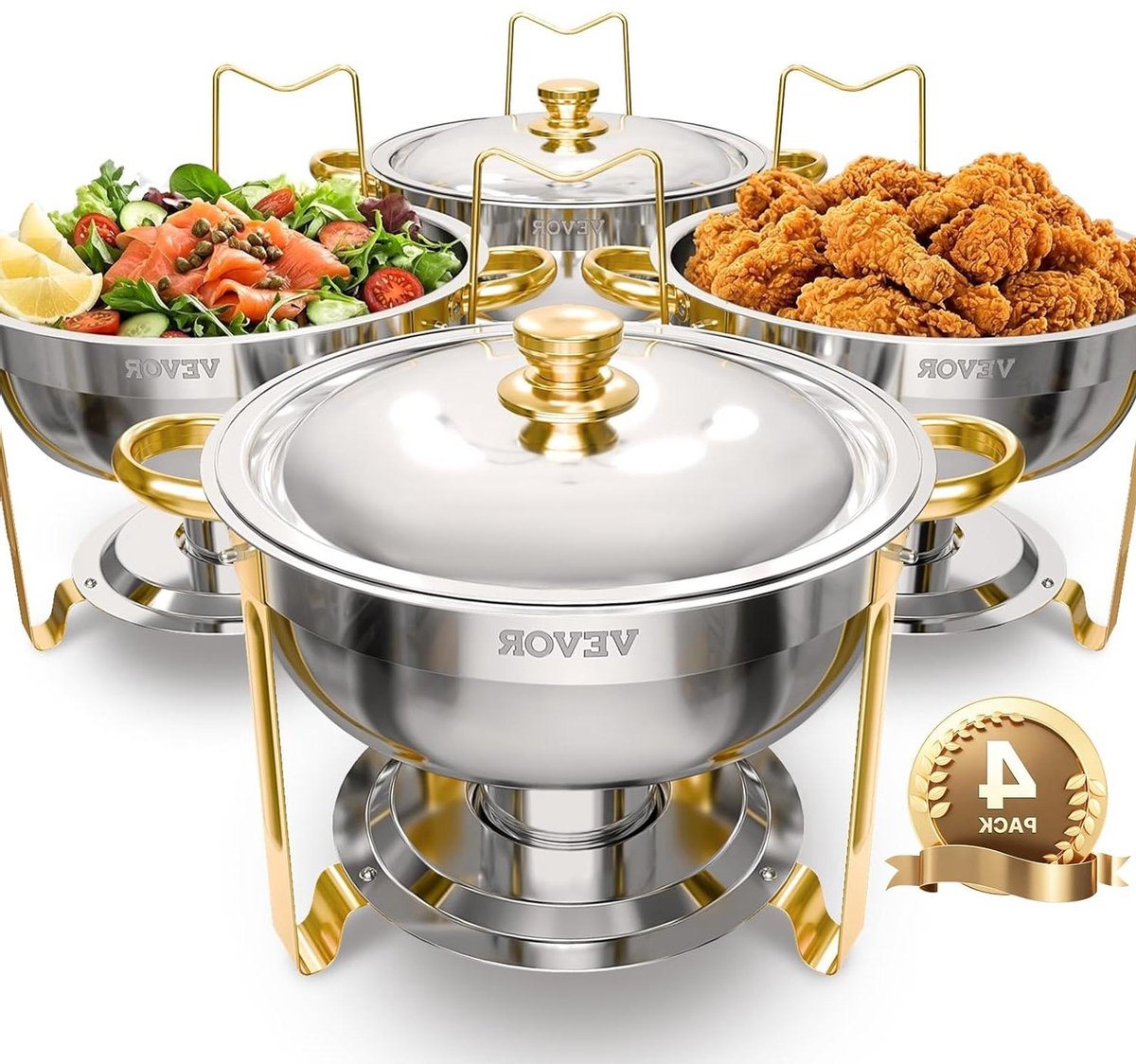 Buffet Warmer - Warmhoudbak - Feestelijk Serveren - Elegant Goud - 4 x 4.7L Bakken - Goud