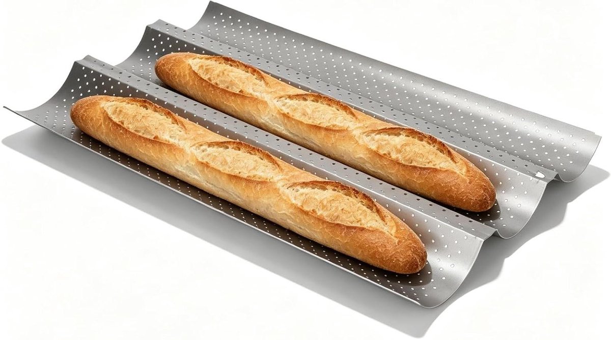 Baguette Bakplaat - Broodblik - Brood Bakken - Geperforeerd Ontwerp - 4 Golven - Zilver