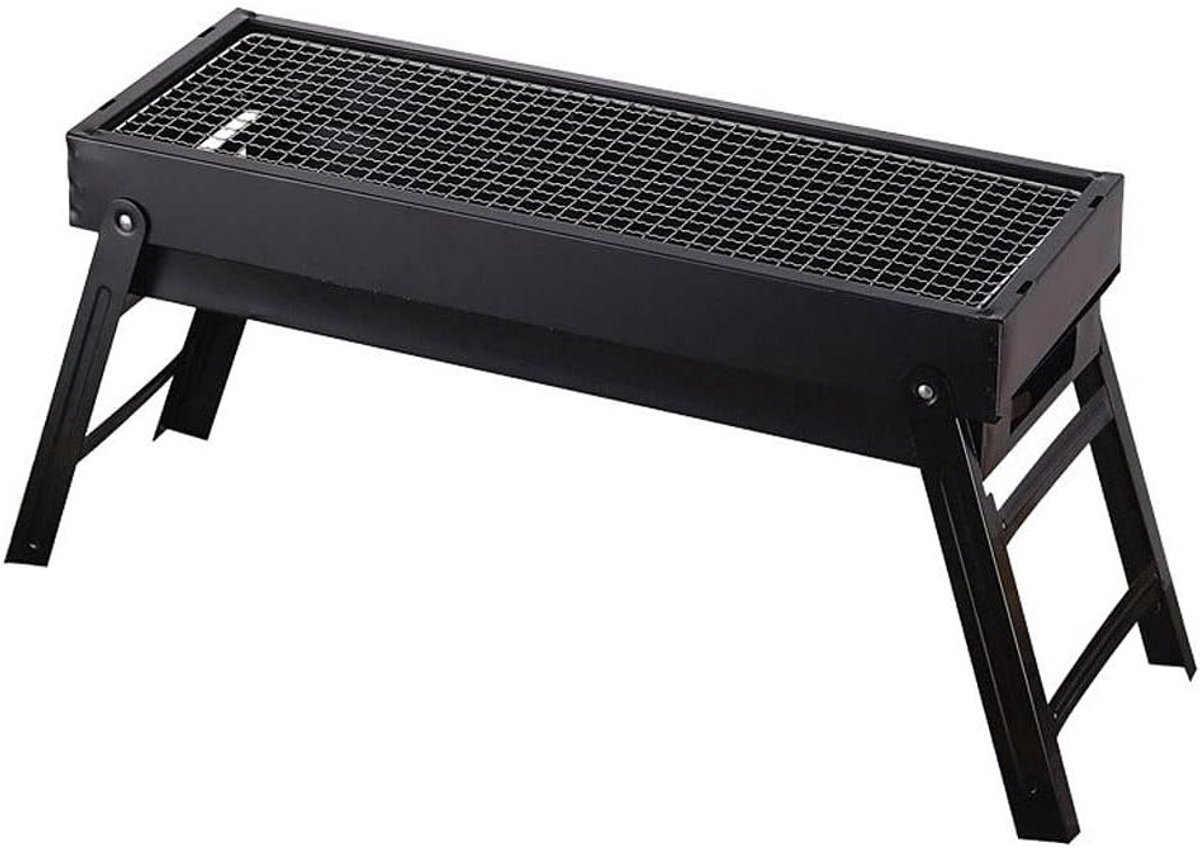 Houtskoolgrill - Draagbare BBQ - Buiten koken - Uittrekbare lade - 60 x 22 x 31.5cm - Zwart