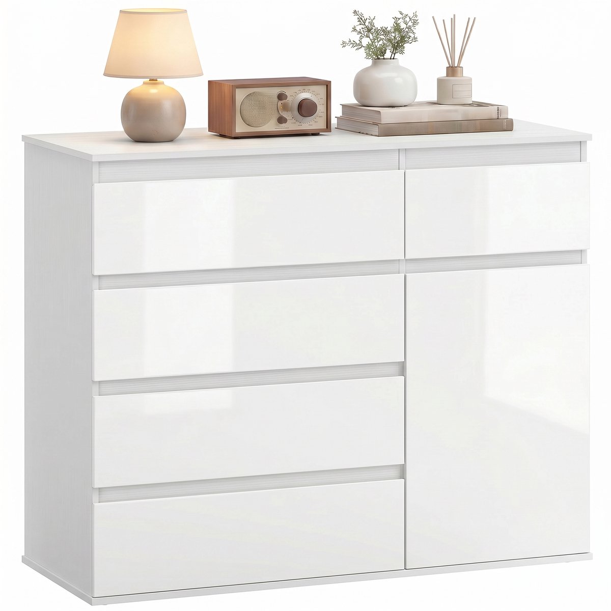 HOMCOM Dressoir-Spaanplaat, MDF-100L x 40B x 80H cm-Hoogglans wit