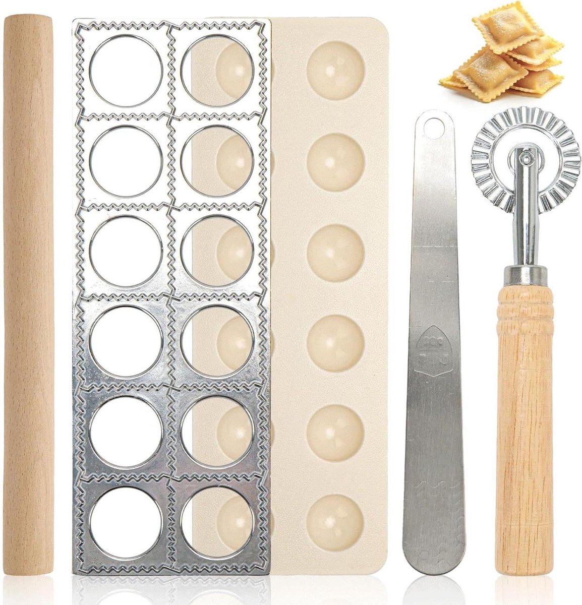 Ravioli Maker - Dumpling Vorm - Zelf Pasta Maken - 12 Ronde Vormen - 30x11 cm - Zilver