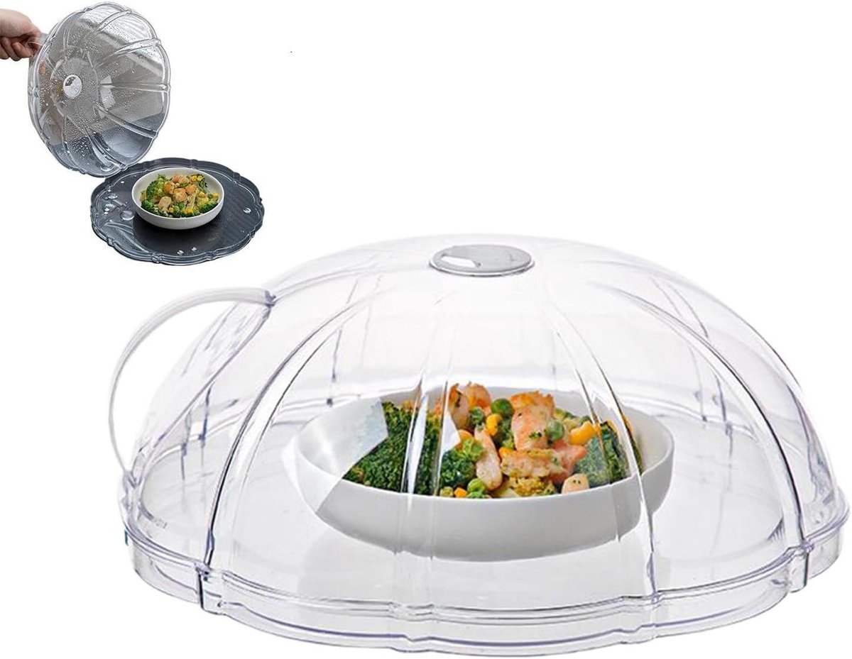 Magnetron Spatdeksel - Voedselafdekking Keuken - Voorkomt Morsen - Verstelbare Stoomopening - 265 Cm - Wit