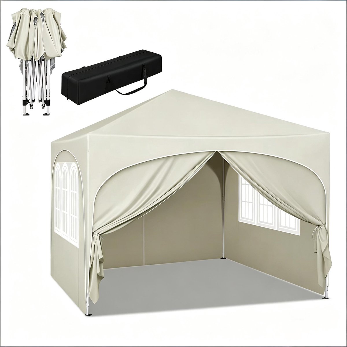 Opvouwbaar Easy-Up Partytent - Premium easy-up Partytent - Waterdicht - UV Bescherming - Metalen frame - Geschikt voor Familiebijeenkomsten, picknicks, sportevenementen, rommelmarkten, barbecues, strandactiviteiten - Beige