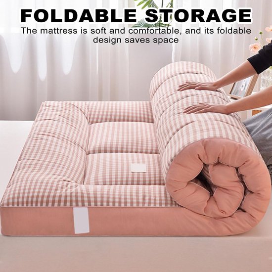 Japanse futonhoes - Dikke matras - Comfortabel slapen - Opvouwbaar ontwerp - 180 x 200 cm - Roze plaid — afbeelding 3
