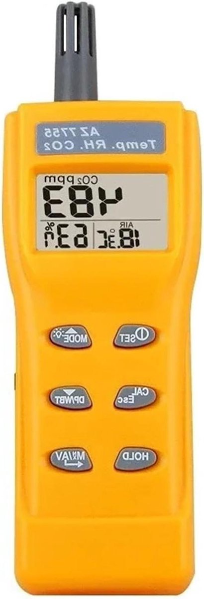CO2 Meter - Luchtkwaliteit Tester - Binnenklimaat Meten - Infraroodsensormeting - 0-9999 ppm - Grijs