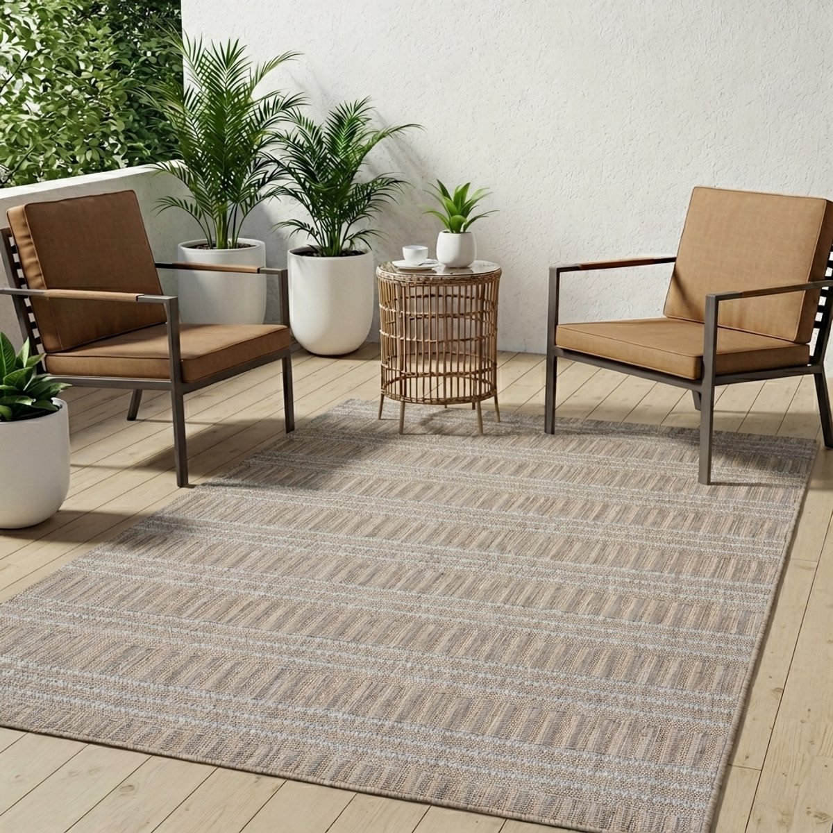 Tapiso Melissa Buitenkleed Buitentapijt Bruin Beige Vloerkleed Binnen Buiten Kleed Tapijt