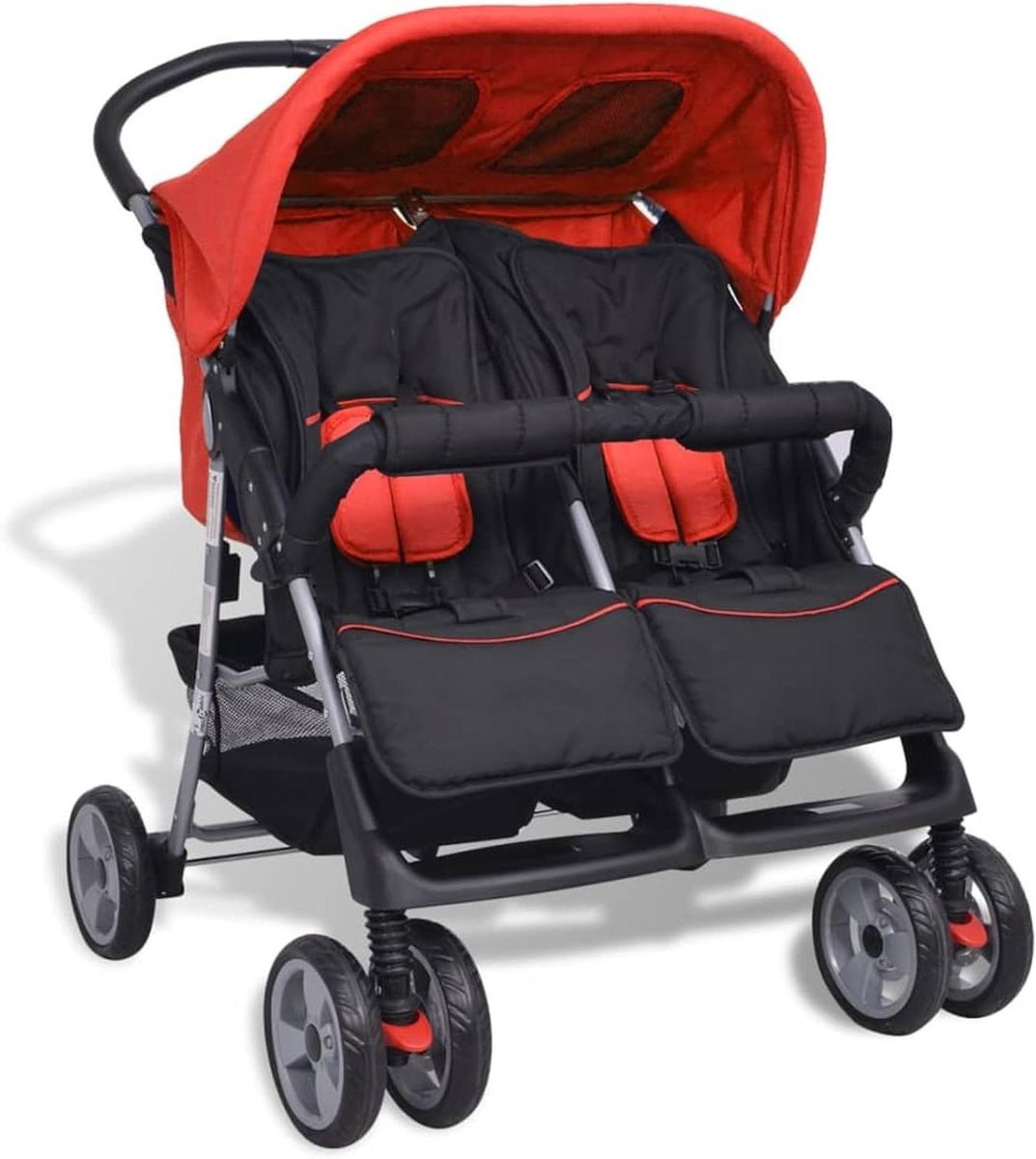 Dubbele Kinderwagen - Dubbel Buggy - Wandelen met Kinderen - Verstelbare Rugleuning - 85 x 71 x 24 cm