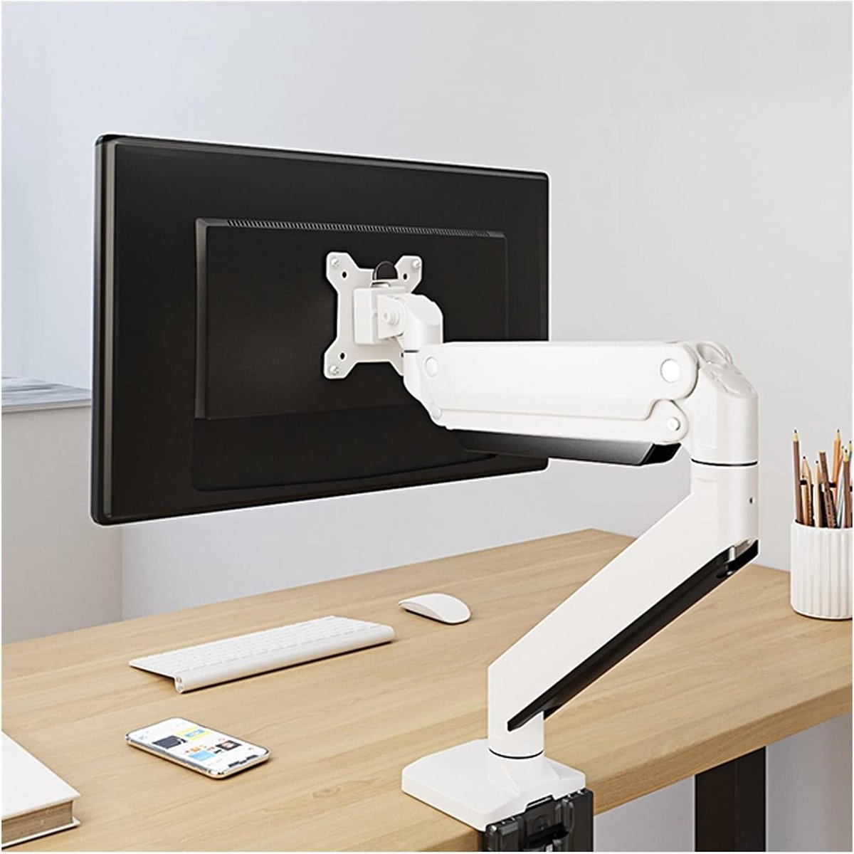 Monitor Arm - Bureauhouder Scherm - Werkplek Optimalisatie - Gasveer Systeem - 17-40 Inch - Wit