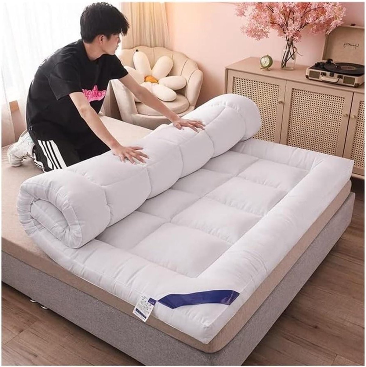 Vloermatras Futonmatras - Oprolbare Tatami - Comfortabel Slapen - Huidvriendelijke Stof - 100x200cm - Wit