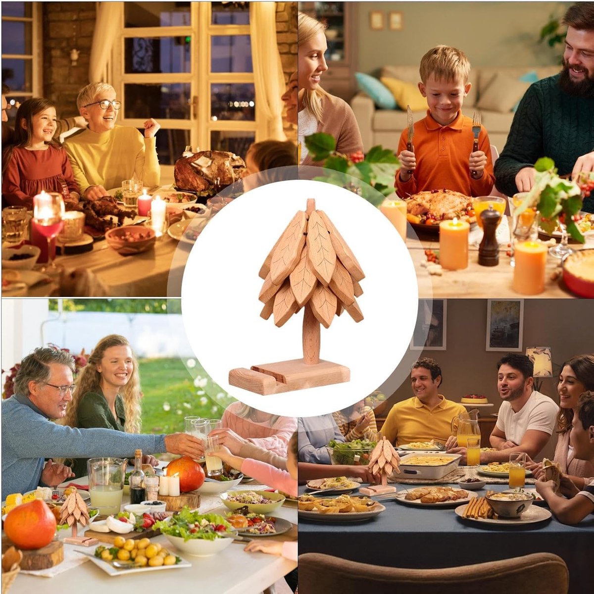 Onderzetterset Boomdesign - Houten Onderzetters - Tafel Beschermen - Met Telefoonhouder - 3 Stuks - Wit