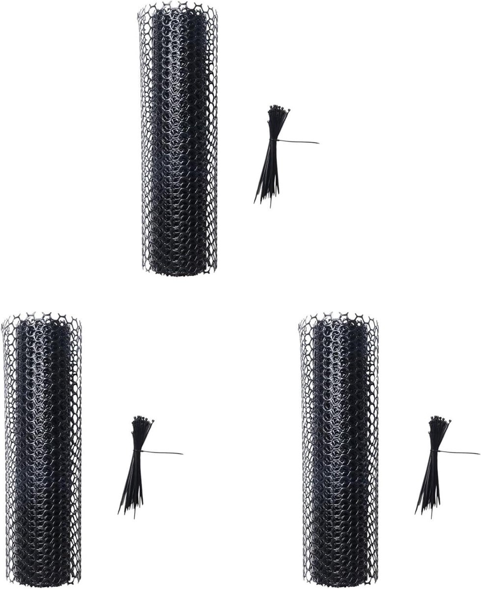 Kippengaas Kunststof - Zeshoekig Net - Tuin Beschermen - Herbruikbaar Materiaal - 3 Stuks - Zwart