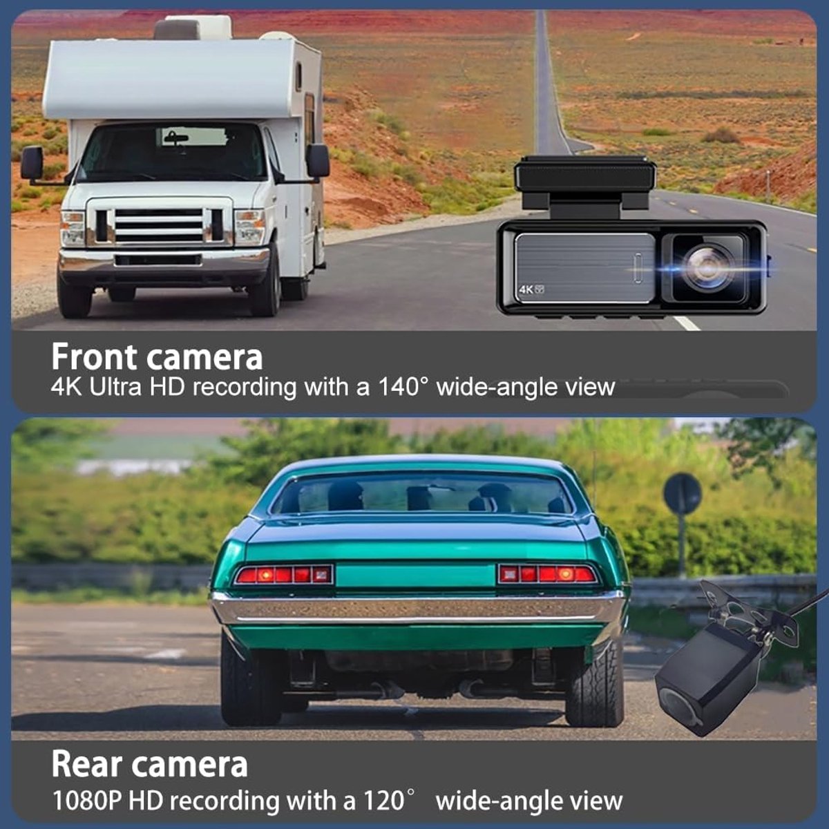 Dubbele Dashcam - Auto Camera - Veilig Rijden - App Bediening Wifi - 4K Voor 1080P Achter - Zwart – foto 5