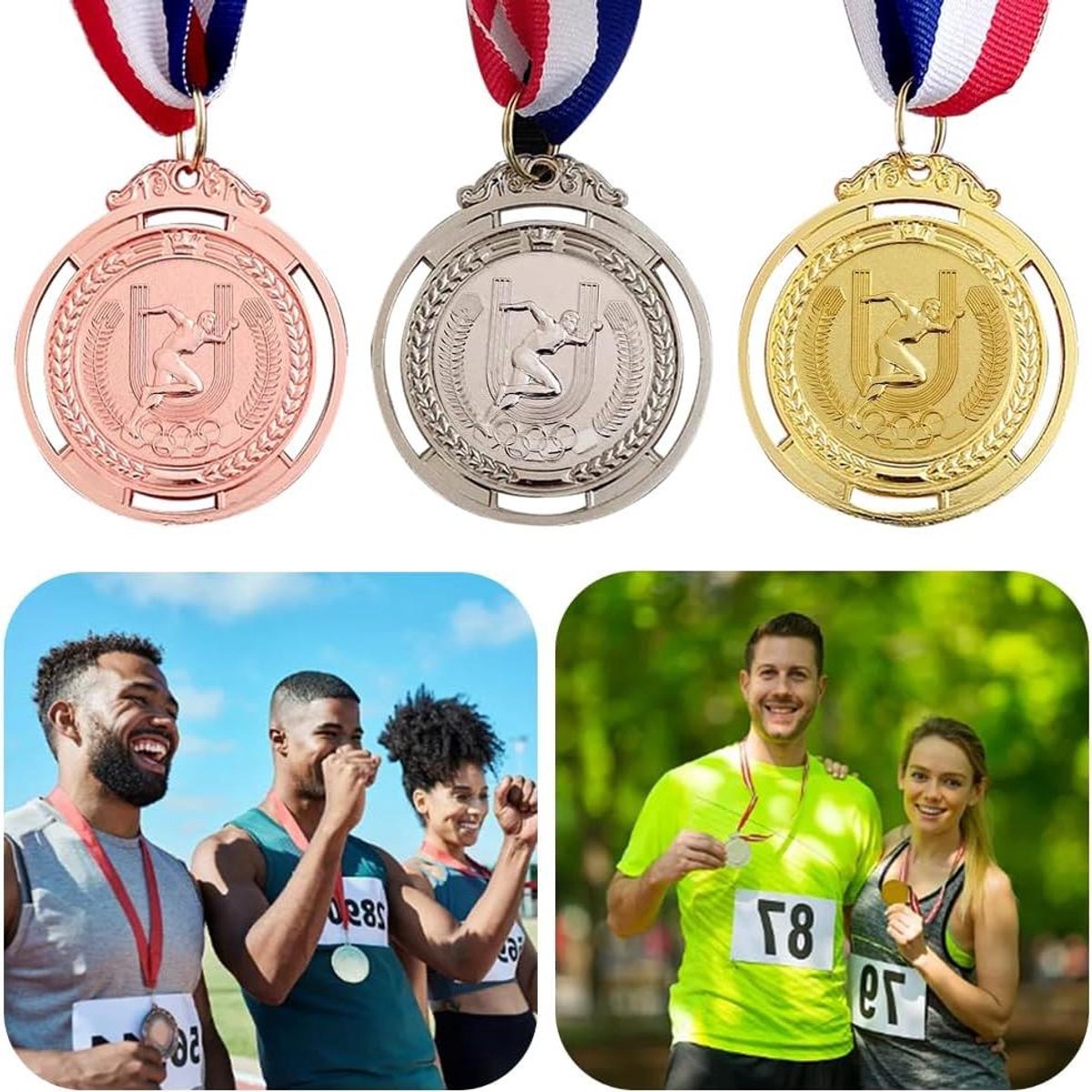 Award Medailles Set - Goud Zilver Brons - Competitie Prijzen - Dubbelzijdig Ontwerp - 3 Stuks - Goud Zilver Brons