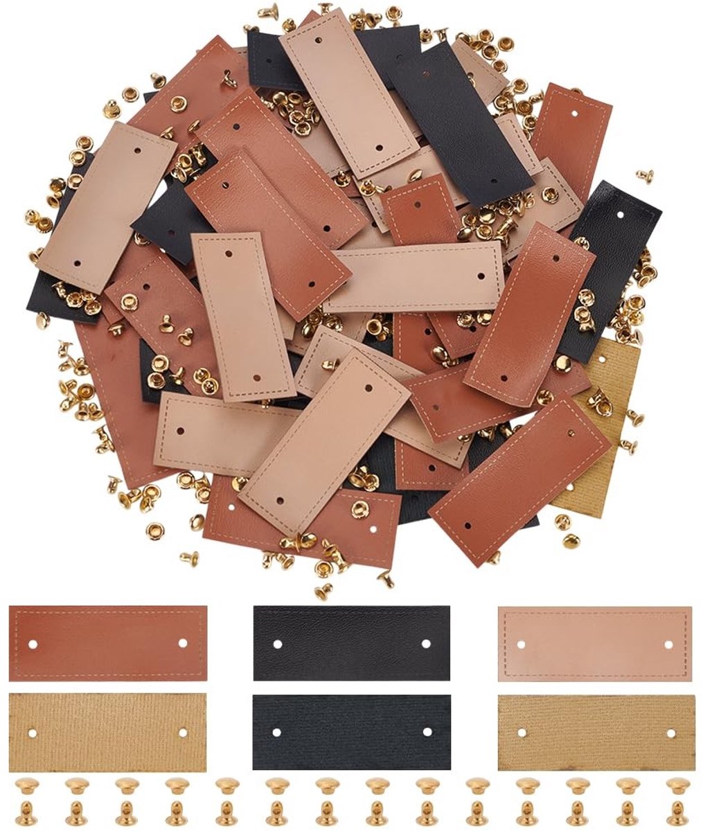 Dailygoods - Set van 60 Handgemaakte PU-Lederen Etiketten met Klinknagels