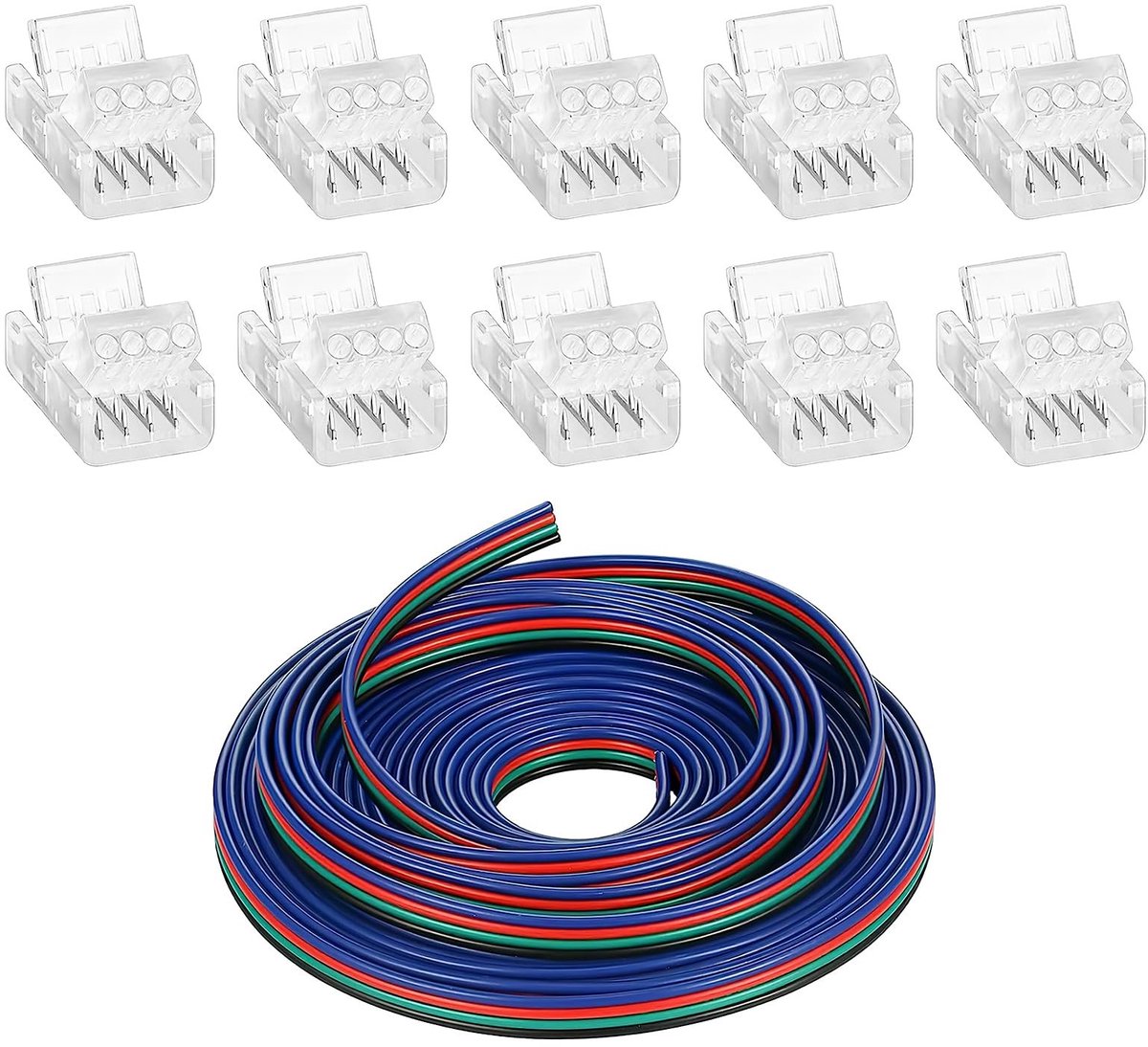 Dailygoods - 5m 22 AWG 4-pins LED-stripverlengkabel met 10 Connectoren