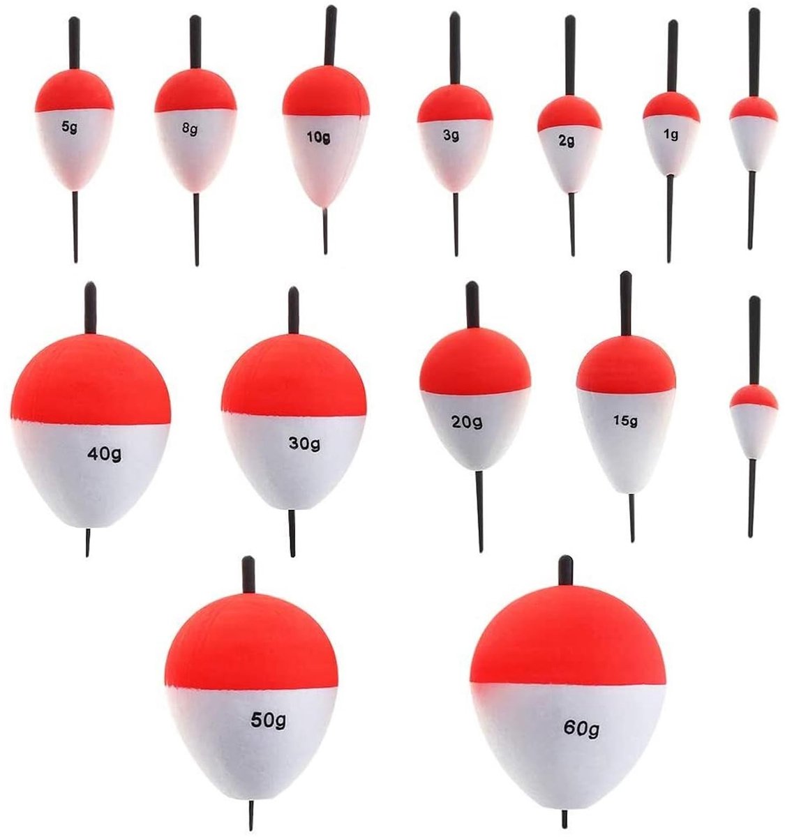 Dailygoods - Set van 14 Vissen Dobbers in Diverse Gewichten