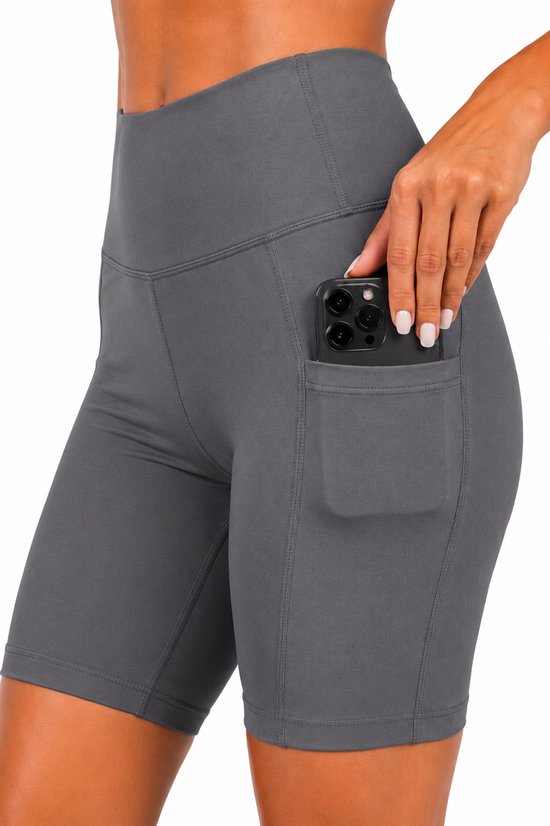 SparkNine Softflow korte sportbroek - met zakken - zachte stof - M - grijs - dames short - half lang - fietsshort — afbeelding 4