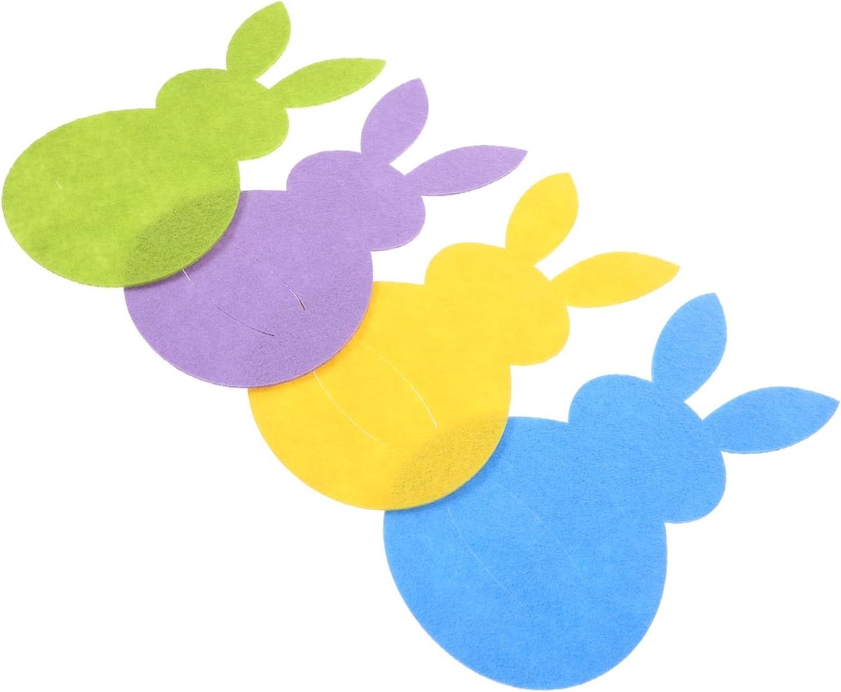 Bestekzakjes Konijn - Paas Decoratie - Tafel Dekken - Leuk Ontwerp - 4 Stuks - Multicolor