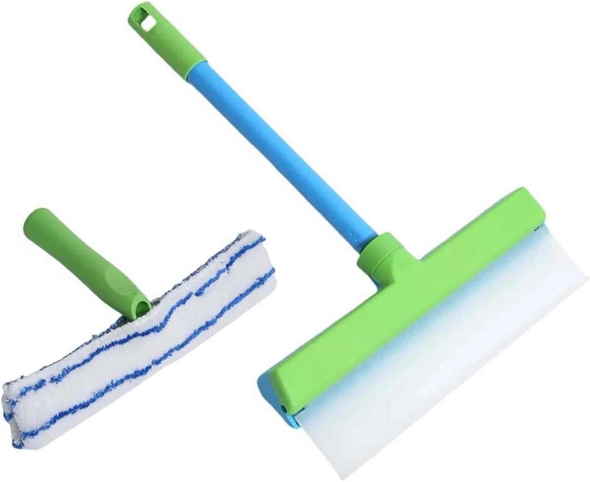 Raamborstel Siliconen - Glaswisser - Snelle Glasreiniging - Met Droogmes - 30 cm - Groen Blauw
