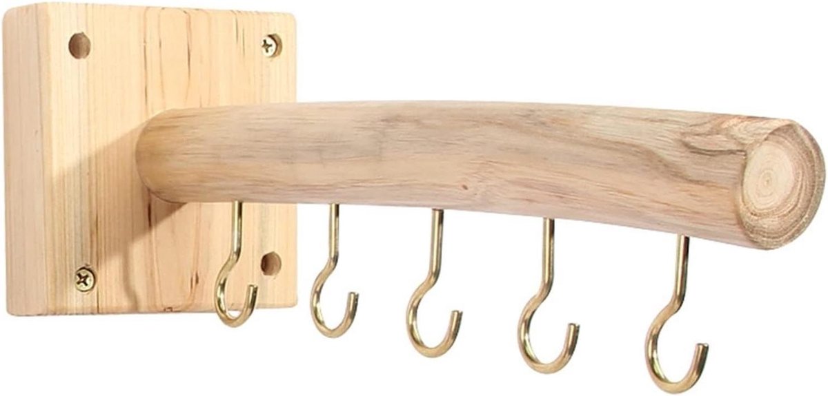 Wandkapstok Houten - Muurhaak - Ruimte Organiseren - Vijf Haken - 30 cm - A