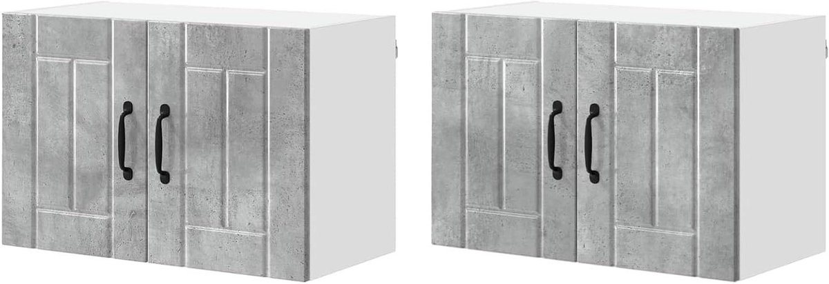 Keukenwandkasten Set - Bovenkasten Keuken - Keuken Organiseren - Twee Stuks - 60 cm Breed - Betongrijs