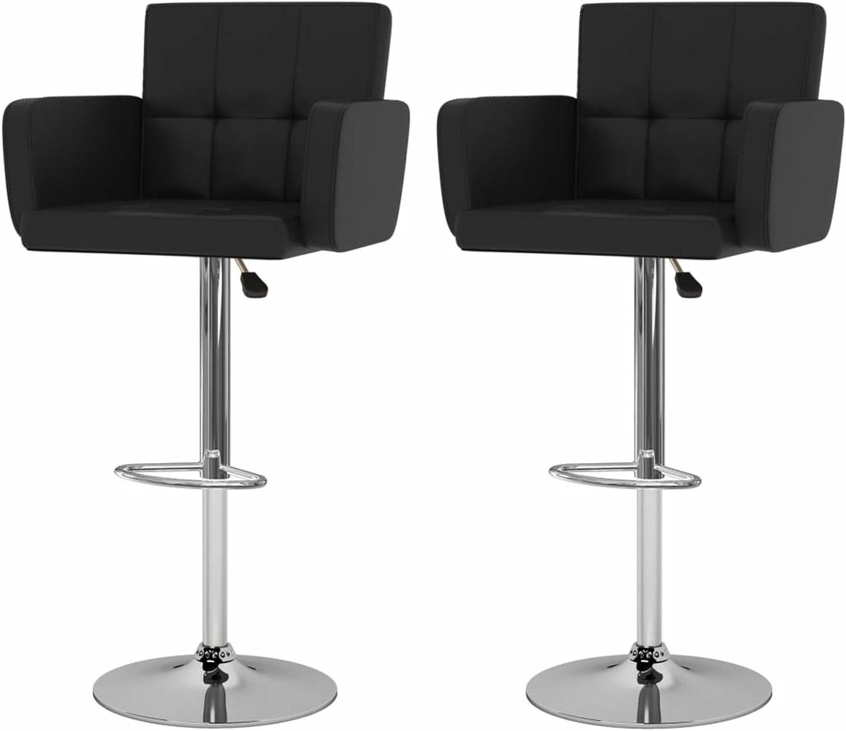 Keukenstoel Set - Barkrukken - Verstelbare Zithoogte - Met Arm- en Voetsteunen - 2 Stuks - Zwart