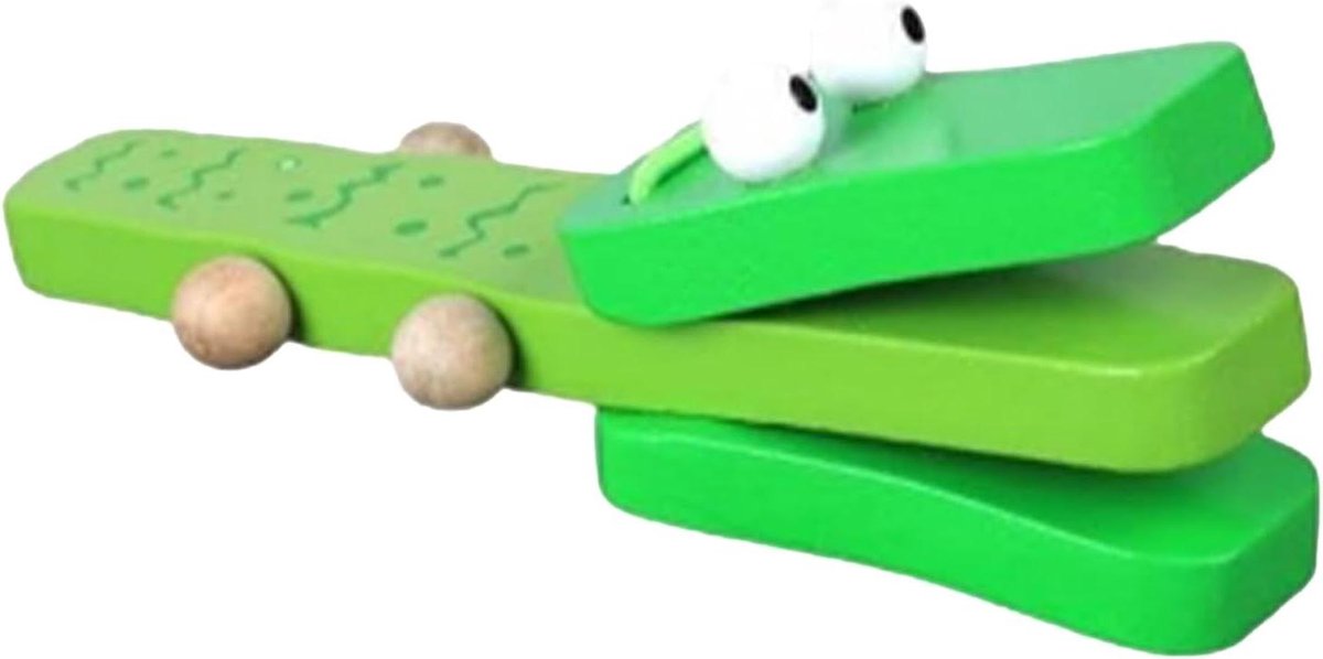Houten castagnetten - Vingerklappers muzikaal - Muziek maken - Krokodillen design - 12.5 cm - Groen