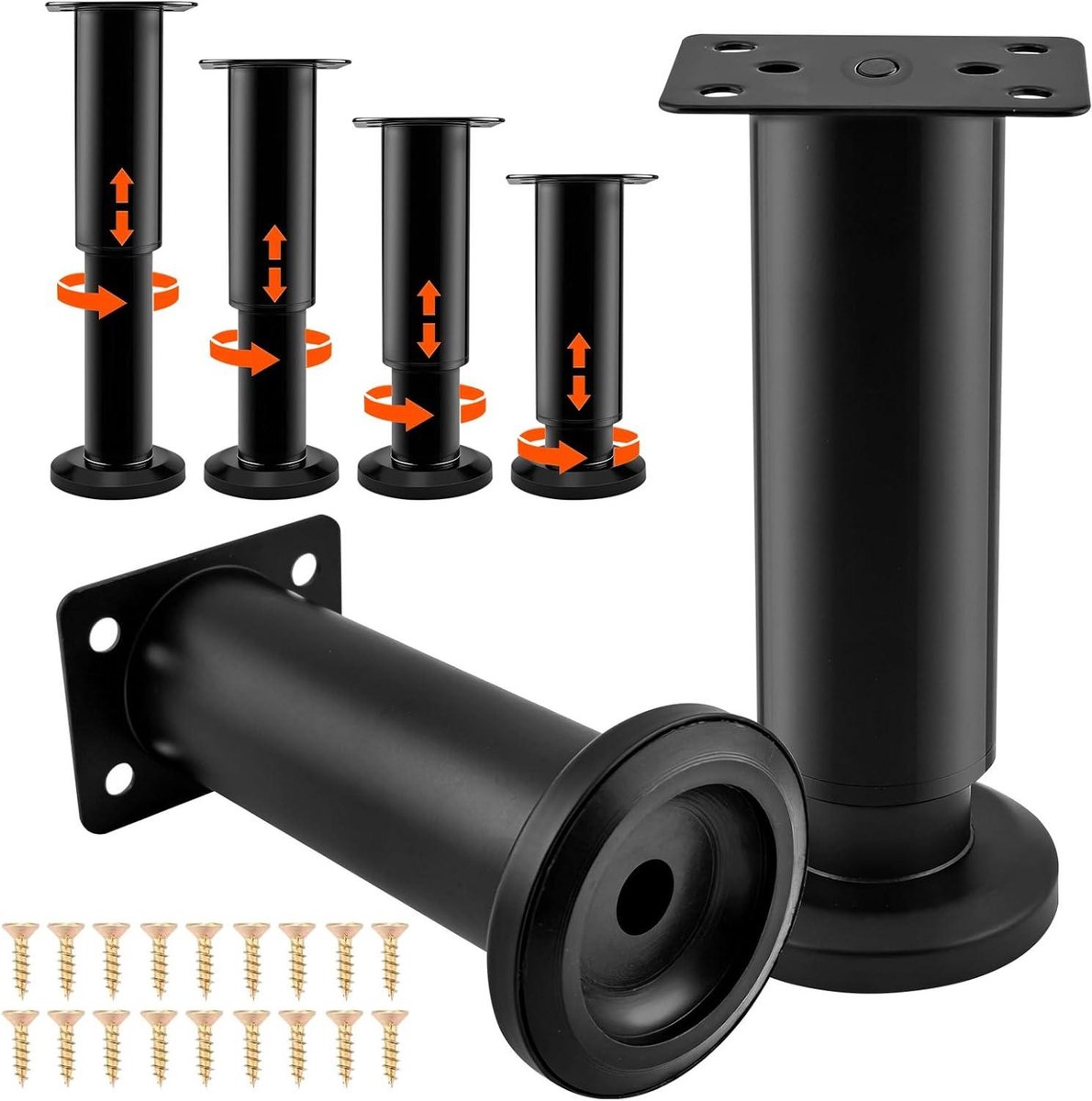 Meubelpoten - Verstelbare poten - Meubels verhogen - Krasbestendig staal - 12-18 cm - Zwart
