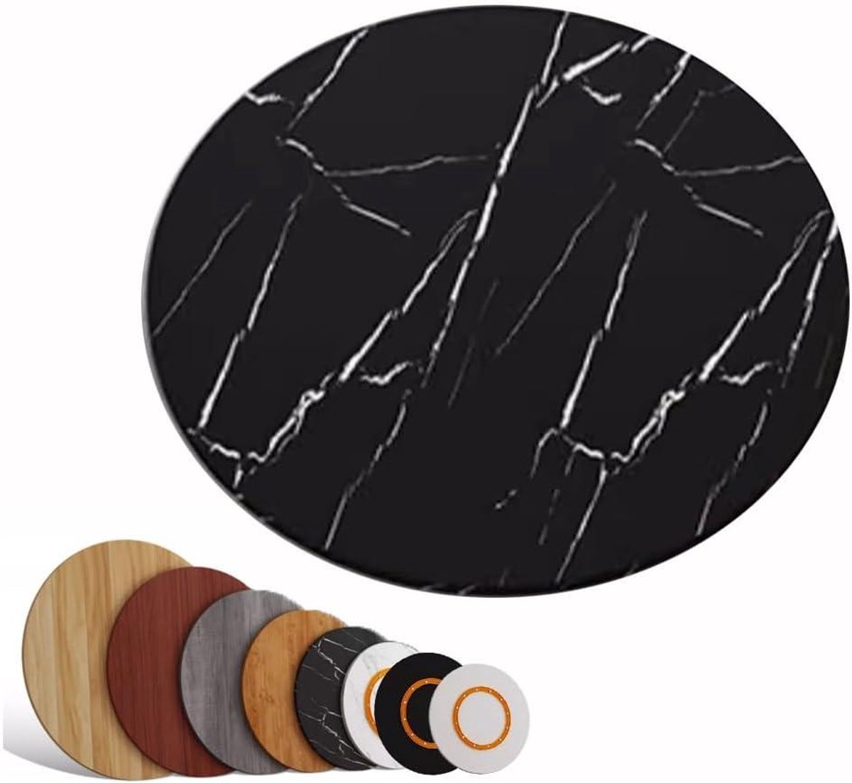 Draaiplateau Eettafel - Lazy Susan - Gerechten Delen - Massief Hout - 90 cm - Black marble