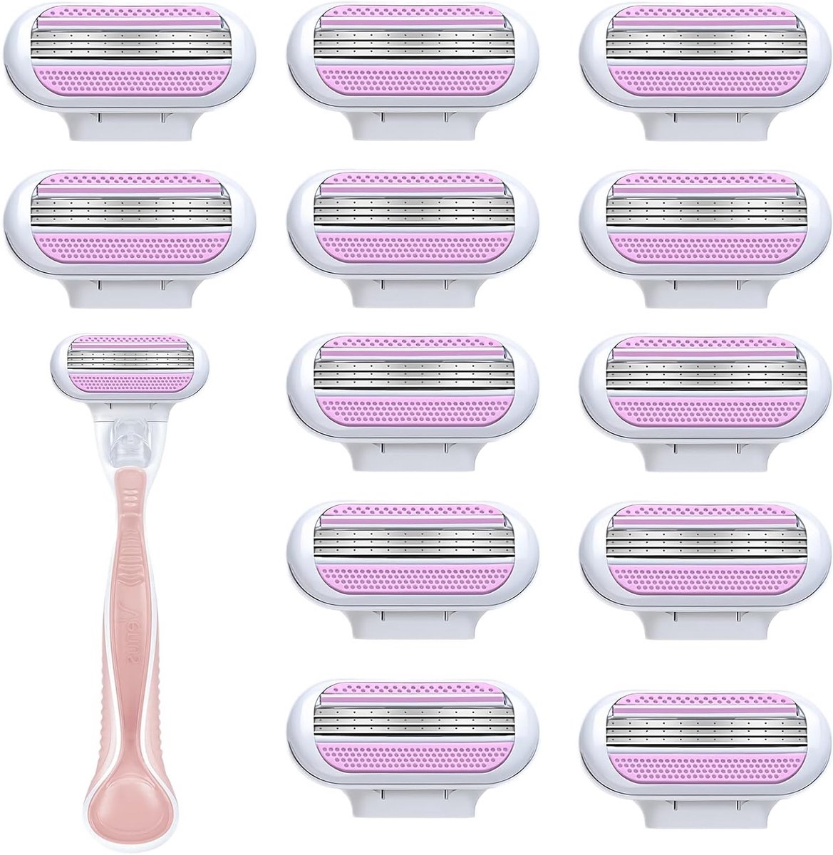 12-delige scheermesjes voor vrouwen, universele vervangbladen, geschikt voor benen, oksels en intieme zones, 3 niveaus van scherpte