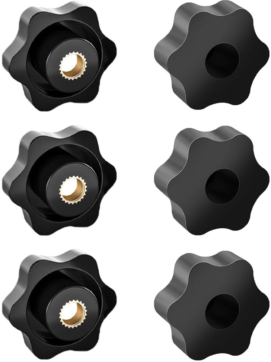 Set van 6 M6 moeren met sterhandgreep, vleugelmoeren, diameter 32 mm, interne schroefdraad, bevestigingsmateriaal