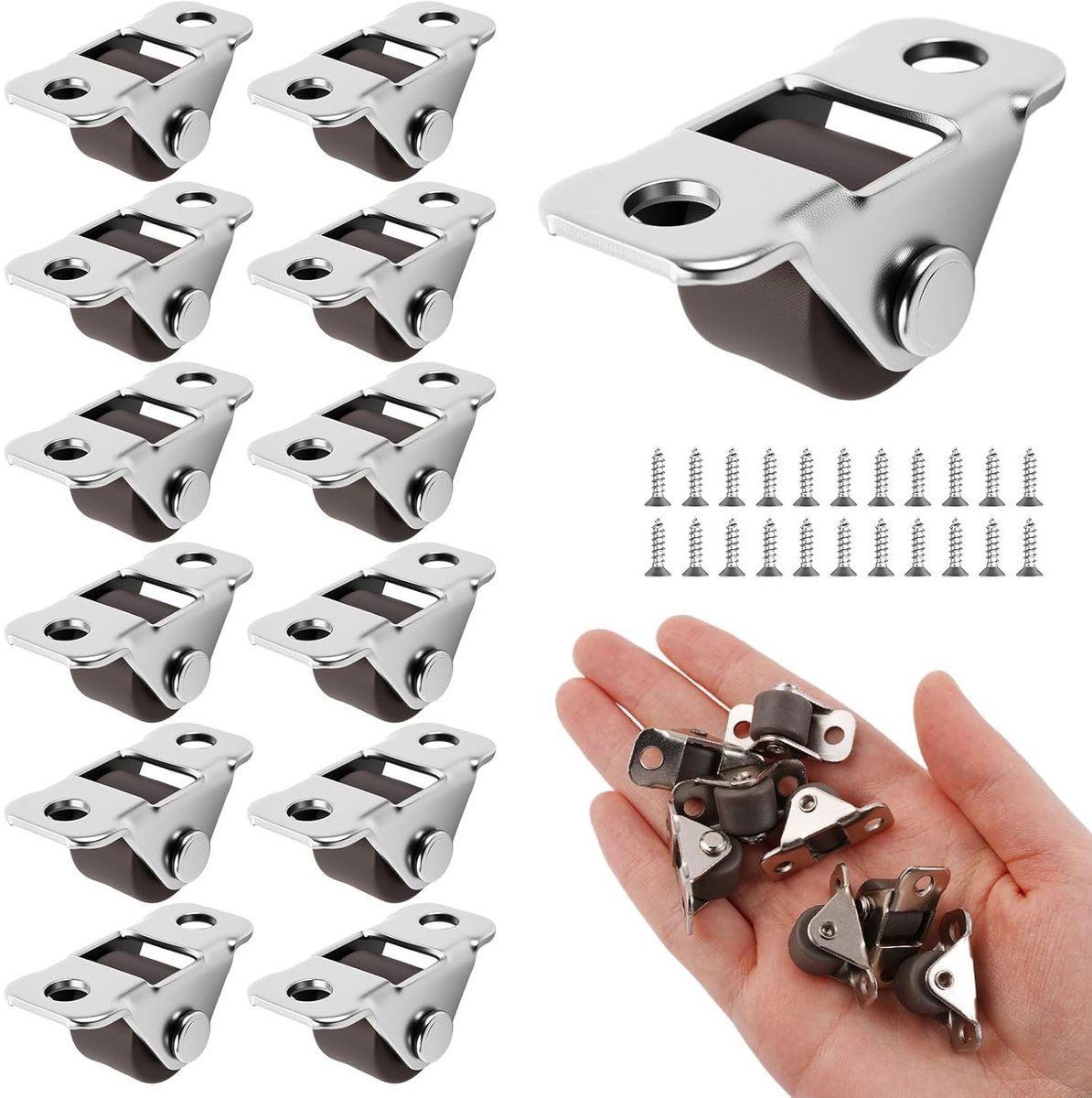12 Stuks Kleine Rubber Wielen met Stalen Bevestiging voor Meubels, Geluidsarme Casters voor Apparaten, Kasten en Gereedschapskisten