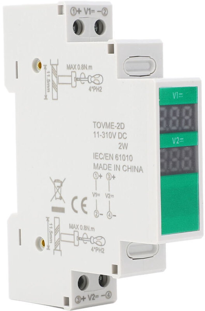 DIN-rail voltmeter, DC 11V tot 310V, spanningsbereik, LCD digitaal display, DIN-montage instrument A