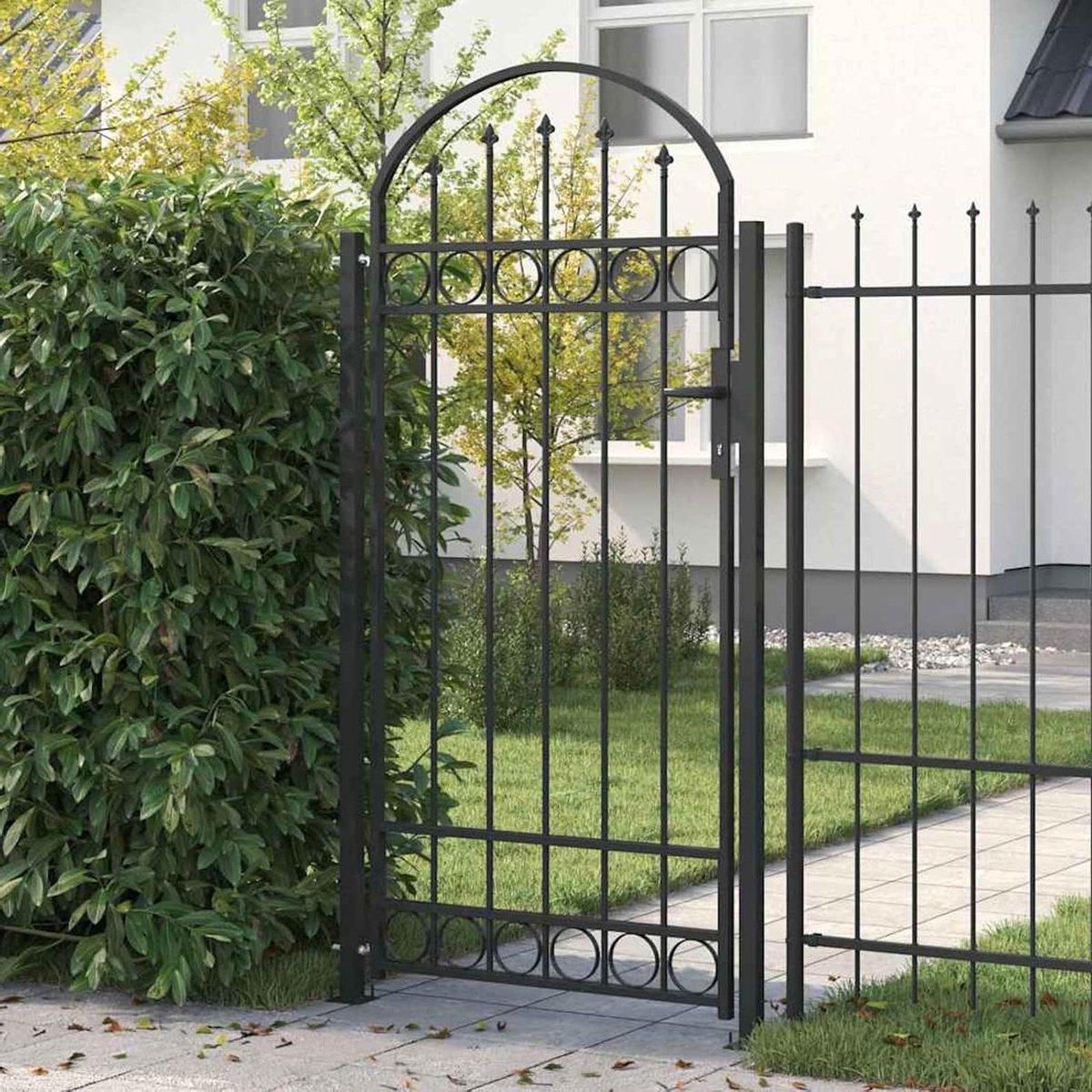 Tuinpoort - Hekwerk deur - Buiten Beveiligen - Gebogen Top Design - 89 x 200 cm - Grijs