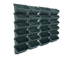 Set van 24 Verticale Wand Plantenbakken – Modern Muurbevestigd Hangende Bloempotten voor Binnen en Buiten – PP Kunststof met 300 ml Wateropslag en 3 kg Draagkracht – Legergroen