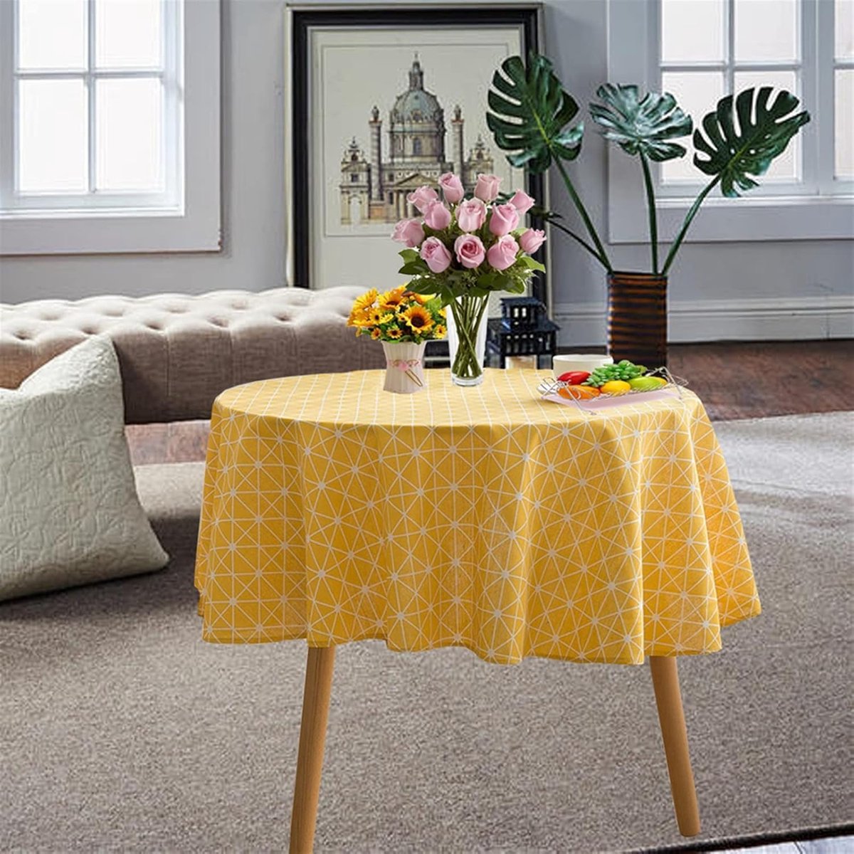 Rond Tafelkleed - Linnen Katoen - Eettafel Decoratie - Bedrukte Bloemen - 150 cm - A6