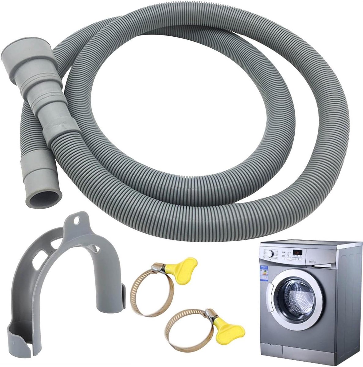 Afvoerset Wasmachine - Slang Verlengstuk - Apparaten Aansluiten - Flexibel Gegolfd Ontwerp - Universele Pasvorm - Grijs