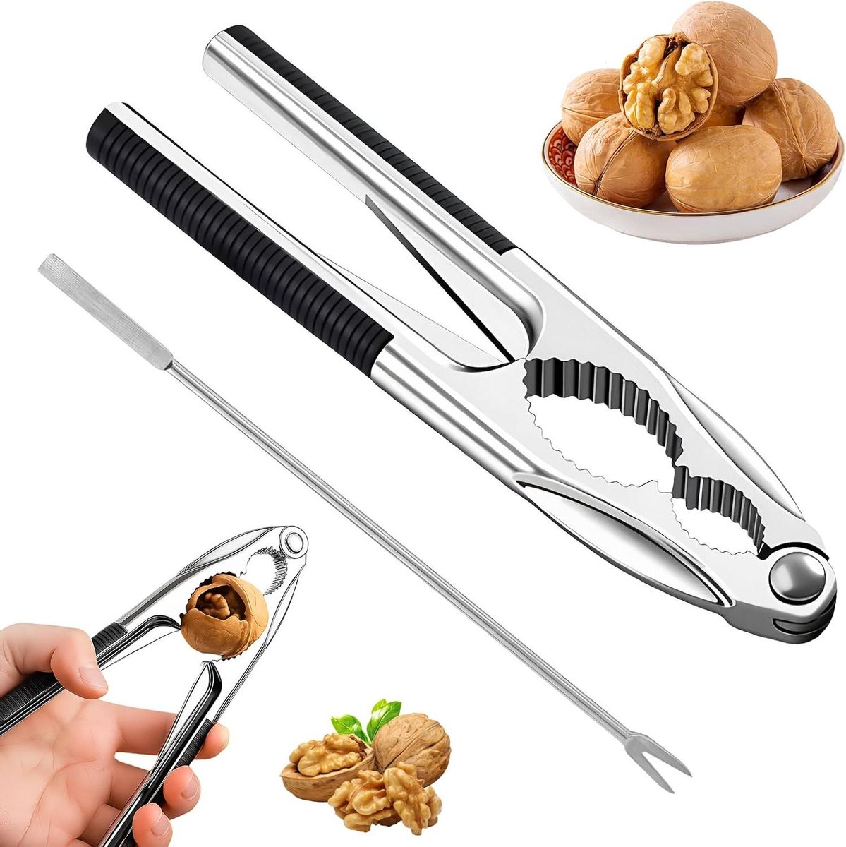 Notenkraker Tongs - Notenkraker Keuken - Noten Kraken - Roestvrij Staal - Ergonomisch - Zilver