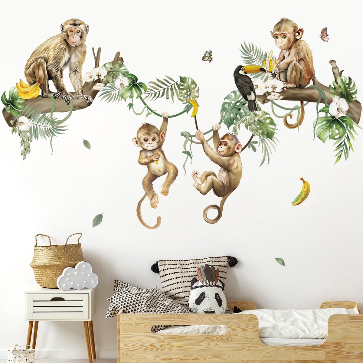 Dailygoods - Dailygoody - Wilde Aap Klimmende Boom - Muurstickers Jungle Dieren - Kinderen - Wanddecoratie - Babykamer - Leuk voor Speelkamer
