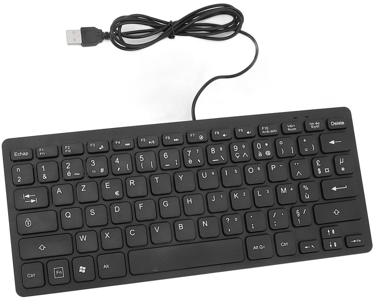 Dailygoods - Dailygoody - Tweetalig Taaltoetsenbord - Ultradun Toetsenbord - Stil Typen - Zwart Spatwaterdicht - 78 Toetsen - Geschikt voor Kantoorgebruik - Franse...