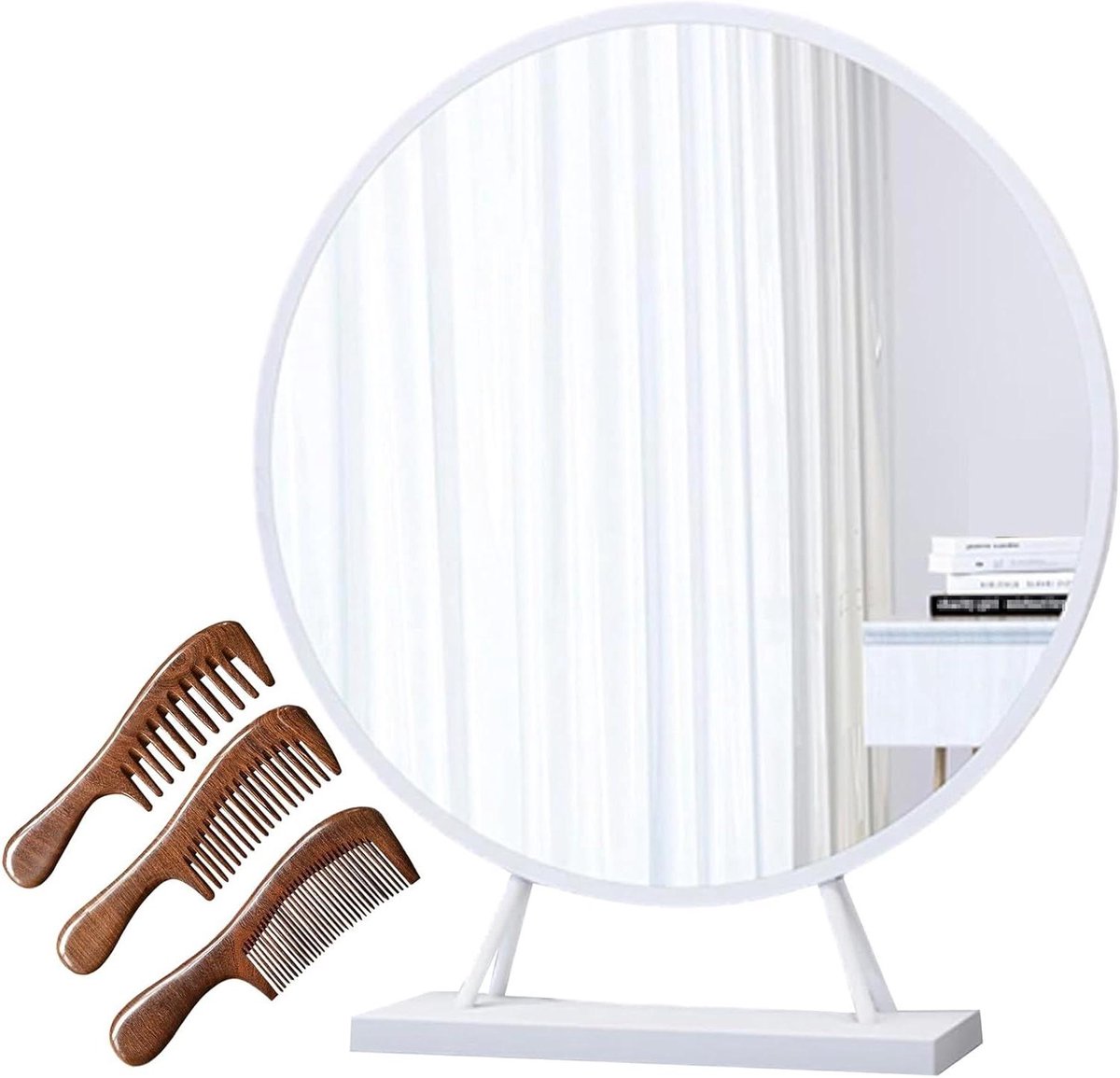 Kaptafelspiegel Rond - Make-up Spiegel - Dagelijkse Make-up - Stabiele A-vorm - 50 cm - Wit